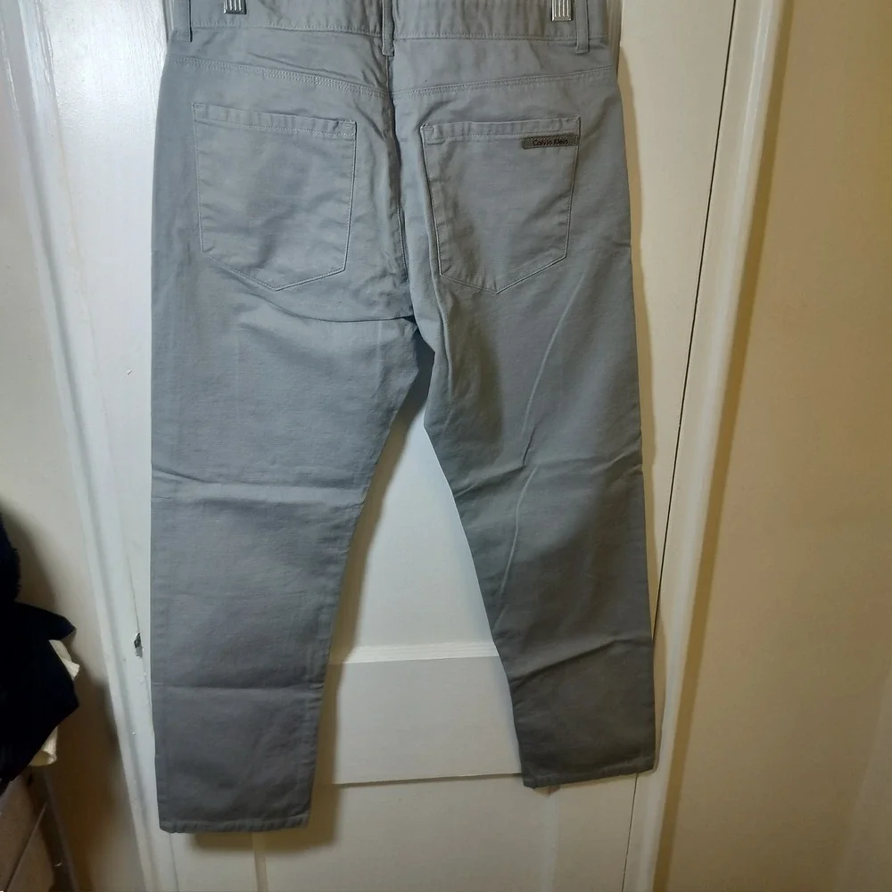 Calvin Klein Mens Slim Fit Grey Cotton Chino Pants 30x30 5-Pocket Trousers